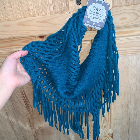 Teal Fringe Infinity Scarf - Picture 2 of 3